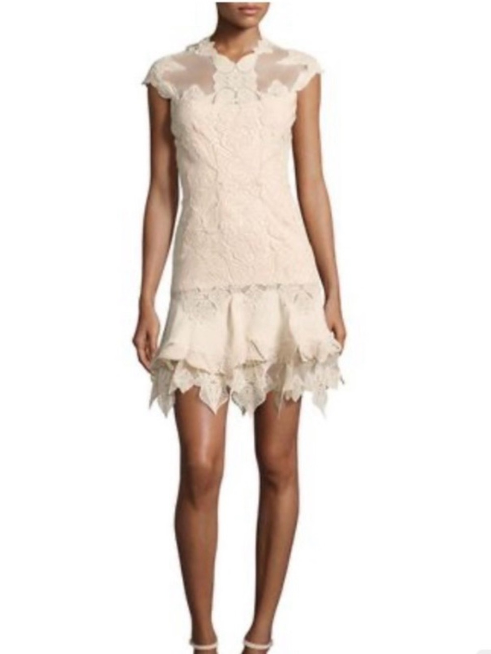 Jonathan Simkhai Cream Lace Cap-Sleeve Mini Dress
